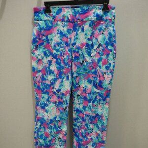 Attyre Petite Geometric Print Pull On Pants Blue, Green, Pink, Fuchsia-Size 10P